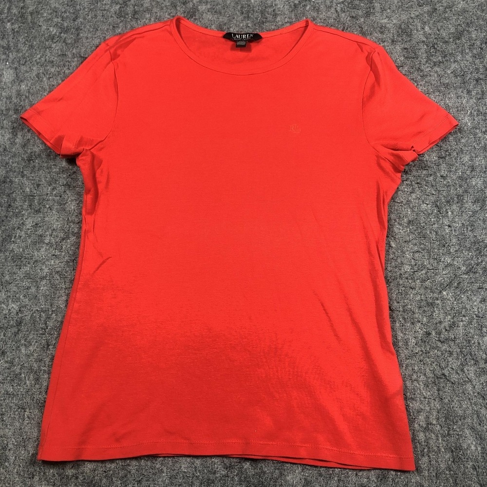 Lauren Ralph Lauren Shirt Womens M Red Cotton Embroidered Logo Crewneck Tee